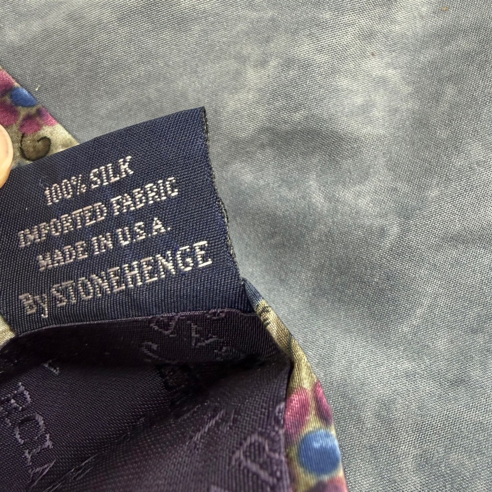 J. Garcia Snail Garden Collection Nine Silk Tie Blue Abstract Floral Stonehenge - Picture 4 of 9